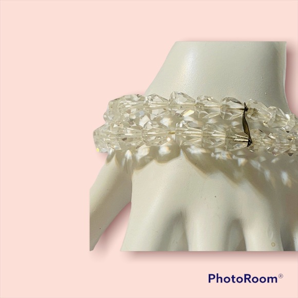 Vtg 2 strand Stamped Silver and clear crystal graduated beaded bracelet Jewelry - Picture 2 of 6
